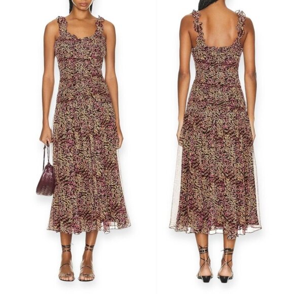 Ulla Johnson Rosaria Silk Midi Dress, in Pomegranate, Size 4, New with Tag‎ - Picture 1 of 16